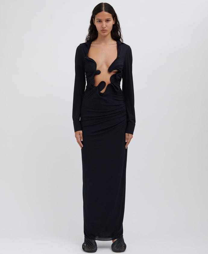 Venus Plunge Shirt Dress - Black