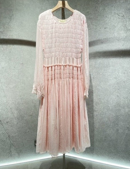Chitra Long Sleeves Maxi Dress - Pale Pink Jamdani