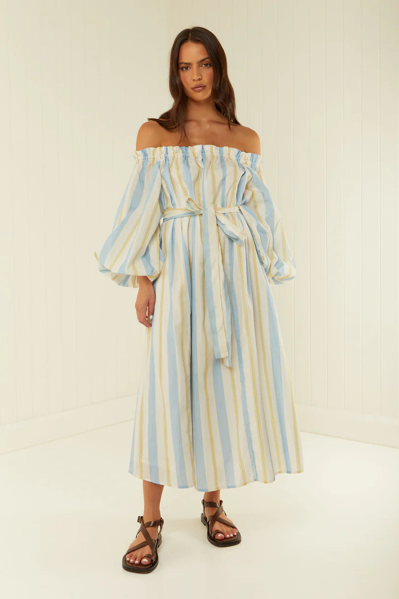 Sicily Dress Blue Yellow Stripe thebeachproject