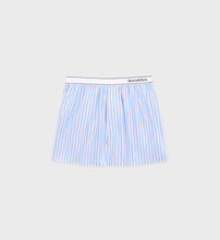 Load image into Gallery viewer, Serif Logo Boxer Shorts - White/Sky Blue Large Stripe
