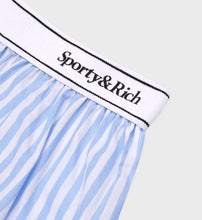 Load image into Gallery viewer, Serif Logo Boxer Shorts - White/Sky Blue Large Stripe
