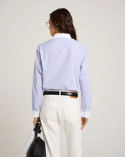 Load image into Gallery viewer, SRC Embroidered Button Down Shirt - White/Blue Stripe Dot
