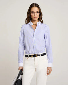 SRC Embroidered Button Down Shirt - White/Blue Stripe Dot