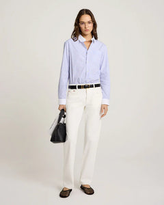 SRC Embroidered Button Down Shirt - White/Blue Stripe Dot