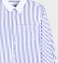 Load image into Gallery viewer, SRC Embroidered Button Down Shirt - White/Blue Stripe Dot
