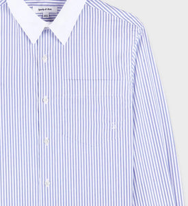 SRC Embroidered Button Down Shirt - White/Blue Stripe Dot