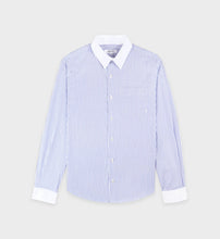 Load image into Gallery viewer, SRC Embroidered Button Down Shirt - White/Blue Stripe Dot
