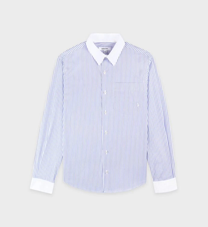 SRC Embroidered Button Down Shirt - White/Blue Stripe Dot