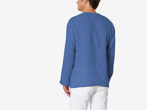 Camicia Blue Bar Linen Shirt - Bright Blue