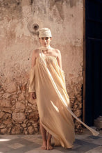 Load image into Gallery viewer, Kikab Long Cotton Dress with Belt and Leather Straps - Almond Milk
